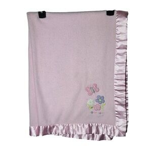 Carters Just One Year Pink Fleece  Satin Trim Baby Blanket Butterfly Security